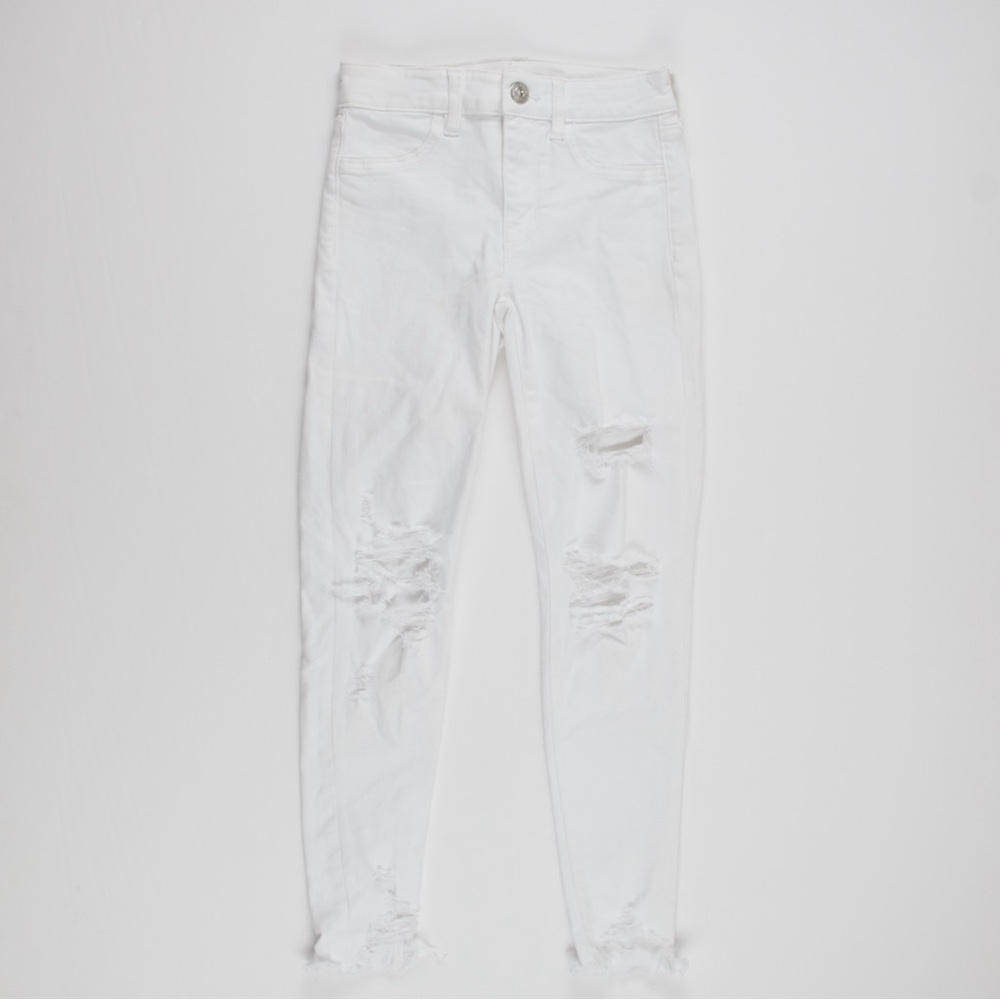 Size 0 White Ripped Cropped Skinny Jeans
